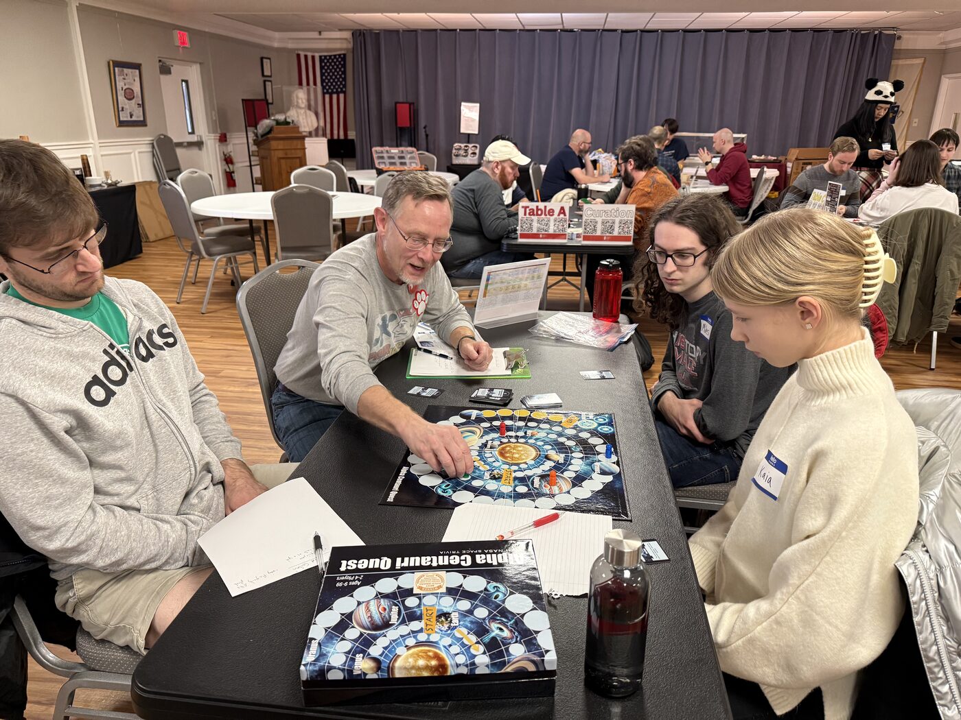 Kaia Minn playtesting Alpha Centauri Quest at a gaming event